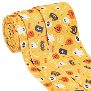 3Pcs 3 Styles Halloween Theme Printed Polyester Ribbons, Jacquard Ribbon, Tyrolean Ribbon, Garment Accessories, Halloween Theme Pattern, Yellow, 3/8~1-5/8 inch(10mm), about 2m/pc, 1pc/style(OCOR-BC0005-42B)