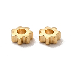 Brass Beads, Cadmium Free & Lead Free, Flower, Real 24K Gold Plated, 5x2mm, Hole: 2mm(KK-H442-22G)