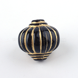 Lantern Plating Acrylic Beads, Golden Metal Enlaced, Black, 14x14mm, Hole: 2mm(X-PACR-Q102-202B)