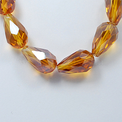 Electroplate Glass Beads Strands, Faceted, Pearl Luster Plated, Teardrop, Light Khaki, 7.5~8x6mm, Hole: 1mm, about 66~68pcs/strand, 22.6 inch(X-EGLA-T013-05N)