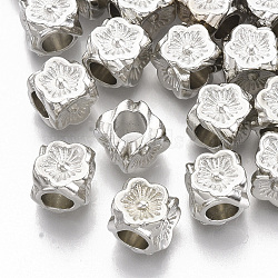 Plating ABS Plastic European Beads, Large Hole Beads, Cube with Flower, Platinum, 8.5x8.5x8.5mm, Hole: 4.5mm(KY-T019-19)