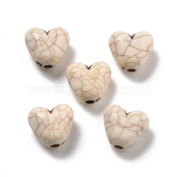 Crackle Opaque Acrylic Beads, Imitation Turquoise, Heart, Blanched Almond, 10x10.5x7mm, Hole: 1.8mm(OACR-Z026-12)