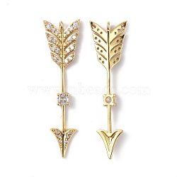 Brass Micro Pave Clear Cubic Zirconia Pendants, Arrows Charms, Real 18K Gold Plated, 47.5x12.5x3.5mm, Hole: 1.6mm(KK-E068-VF295)