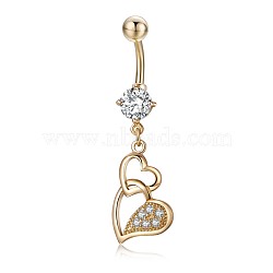 Piercing Jewelry, Brass Cubic Zirciona Navel Ring, Belly Rings, with 304 Stainless Steel Bar, Lead Free & Cadmium Free, Heart, Clear, 46mm, Pendant: 24x12.5mm, Bar: 14 Gauge(1.6mm), Bar Length: 3/8"(10mm)(AJEW-EE0006-64A-G)