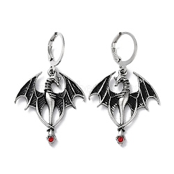 Alloy With Rhinestone Hoop Earrings Sets, Dragon, Antique Silver, 45x26.5mm(EJEW-B043-06AS)