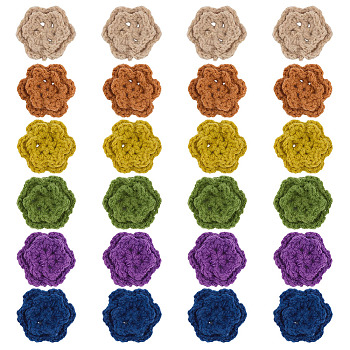 24Pcs 6 Colors Handmade Cotton Knitting Ornament Accessories, for DIY Sewing Craft, Flower, Mixed Color, 48~50x14mm, 4pcs/color