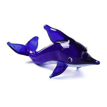 3D Dolphin Handmade Lampwork Display Decoration, for Home Decoration, Dark Blue, 69x27x34mm