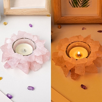 Natural Raw Rose Quartz Candle Holders, for Fragrance Diffuser, Reiki Energy Stone Display Decoration, 10cm, Inner Diameter: 4cm