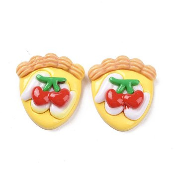 Opaque Resin Cake Decoden Cabochons, Imitation Food, Yellow, Cherry Pattern, 27.5x25x9mm
