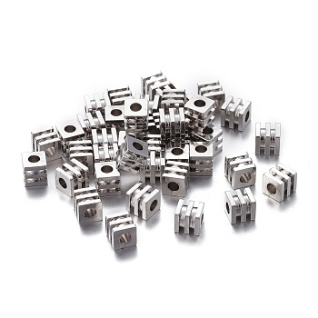 Brass Spacer Beads, Long-lasting Plated, Grooved Cube, Platinum, 4x4x4mm, Hole: 1.8mm