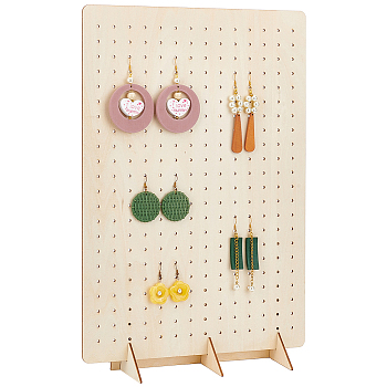 Wood Slant Back Earring Display Stands, Jewelry Organizer Holder for Earring Storage, Rectangle, Moccasin, 30x10.8x43cm, Hole: 3mm