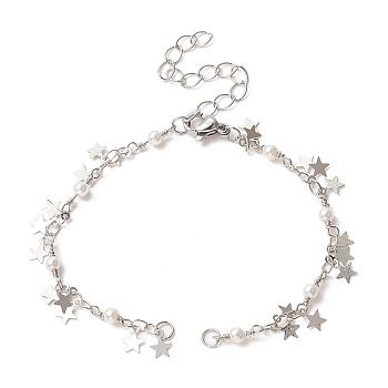 Brass Star Charms Chain Bracelet Making, with Lobster Clasp, for Link Bracelet Making, Silver, 6-1/4 inch(16cm)