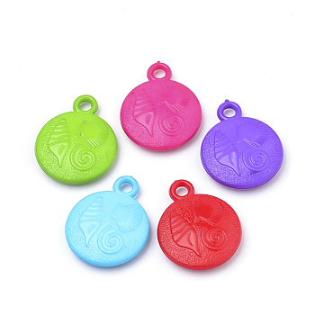 Opaque Acrylic Pendants, Flat Round, Mixed Color, 25x20x5mm, Hole: 3mm, about 398pcs/500g