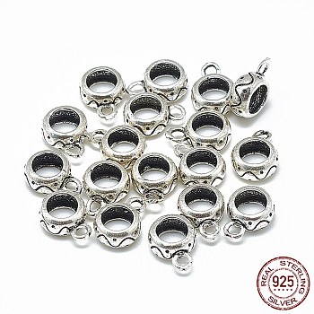Thai 925 Sterling Silver Tube Bails, Loop Bails, Donut, Antique Silver, 11x8x4mm, Hole: 1.8mm, 5mm Inner Diameter