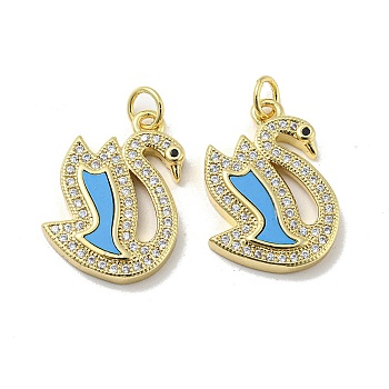Brass Micro Pave Cubic Zirconia Pendants, with Synthetic Turquoise, Swan, Deep Sky Blue, 21x13.5x3mm