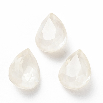 Glass Rhinestone Cabochons, Point Back & Back Plated, Faceted, Teardrop, Crystal, 14x10x5.5mm