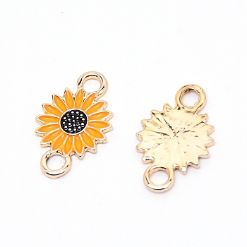 Light Gold Plated Alloy Enamel Links, Pendant Accessories, Sunflower Shape, Yellow, 21.5x14.5x2mm, Hole: 3mm