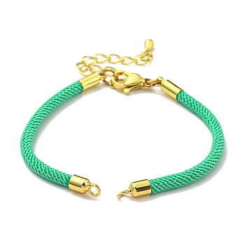 Nylon Cords Bracelet Makings Fit for Connector Charms, with Brass Findings and 304 Stainless Steel Lobster Claw Clasps, Long-Lasting Plated, Spring Green, 6-1/2~6-3/4 inch(16.5~17cm), Hole: 1.8mm