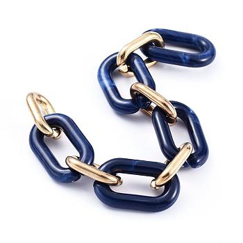 Handmade Cable Chains, with Acrylic Linking Rings and CCB Plastic Linking Rings, Imitation Gemstone, for Jewelry Making, Dark Blue, Link: 38x23.5x6.5mm, 28x17x5mm, 39.37 inch(1)m/strand