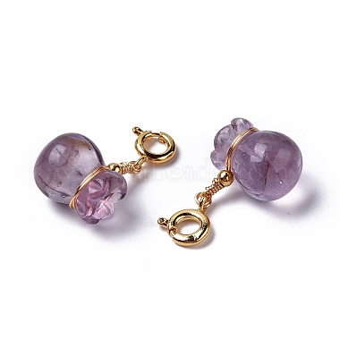 Natural Amethyst Money Bag Spring Ring Clasp Charms(HJEW-P014-06G)-2