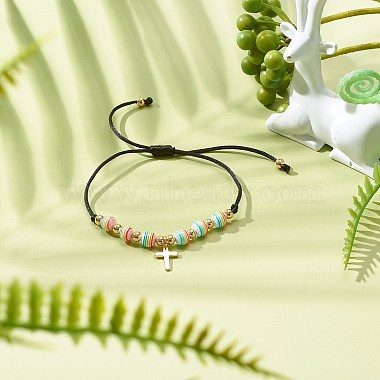 Strip Resin Round Beads Adjustable Cord Bracelet for Girl Women(BJEW-JB06754)-3