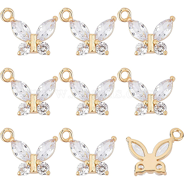 Real 14K Gold Plated Clear Butterfly Brass+Cubic Zirconia Pendants