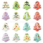 16Pcs 16 Colors Handmade Porcelain Beads, Hand Painted Ceramic Beads, Christmas Tree, Famille Rose Porcelain, Mixed Color, 16.5~17x14.5~15x6.5~7mm, Hole: 1.4~1.8mm, 1pc/color(PORC-CJ0001-13)
