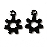 Spray Painted 201 Stainless Steel Charms, Flower Charms, Black, 11x8.5x1mm, Hole: 1.2mm(STAS-G304-22B)