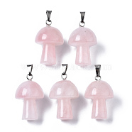 Natural Rose Quartz Pendants, with Stainless Steel Snap On Bails, Mushroom Shaped, 24~25x16mm, Hole: 5x3mm(G-N0325-10I)