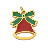 Christmas Theme Ion Plating(IP) 304 Stainless Steel Pendants, with Enamel and Jump Ring, Golden, Christmas Bell, 15x13.5x1mm, Hole: 2.5mm(STAS-O005-01A-G)