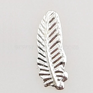 Alloy Cabochons, Nail Art Decoration Accessories for Women, Feather, Silver, 8.5x3x0.4mm(MRMJ-WH0063-20A-S)