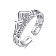 Brass Micro Pave Cubic Zirconia Open Cuff Ring, Mountain, Platinum, US Size 7(17.3mm)(QX1801)