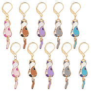 Cat Alloy Enamel Pendant Stitch Markers, Crochet Leverback Hoop Charms, Locking Stitch Marker with Wine Glass Charm Ring, Mixed Color, 5.1cm, 5 colors, 2pcs/color, 10pcs/box(HJEW-AB00321)