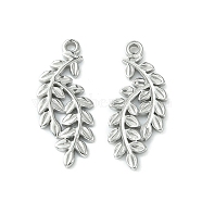 304 Stainless Steel Pendants, Leafy Branch Charms, Stainless Steel Color, 23x9.5x1.5mm, Hole: 1.4mm(STAS-L269-033P)