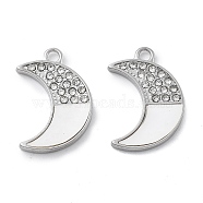 304 Stainless Rhinestone  Pendants, with Shell, Moon, Stainless Steel Color, 20x13x3mm, Hole: 1.8mm(STAS-Z121-49P)