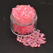 AB Color Plated Rice Electroplated Eco-Friendly Transparent Acrylic Beads, Pink, 6x3mm, Hole: 1mm, about 1522pcs/43g(X-PACR-I002-02)