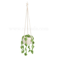 Woolen Yarn Crochet Plant Basket Hanging Decorations, for Car Rearview Mirror Decoration, Dark Sea Green, 40cm(FIND-WH0152-161A)