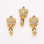 Long-Lasting Plated Brass Micro Pave Cubic Zirconia Ice Pick Pinch Bails, Crown, Real 24K Gold Plated, 16mm, Hole: 2x4mm, Pin: 0.6mm(X-ZIRC-F069-22G)