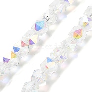 Electroplate Glass Beads Strands, AB Color Plated, Polygon, Clear AB, 9x9x9mm, Hole: 1.4mm, about 60pcs/strand, 22.44''(57cm)(EGLA-P057-01A-AB01)