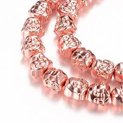 Electroplate Non-magnetic Synthetic Hematite Bead Strands, Buddha, Rose Gold Plated, 8x8x7mm, Hole: 1mm, about 52pcs/strand, 16.2 inch(G-Q465-27RG)