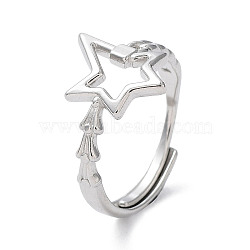 Non-Tarnish Ion Plating(IP) 304 Stainless Steel Hollow Star Adjustable Rings, Stainless Steel Color, Inner Diameter: 18.5mm(RJEW-D006-23P)