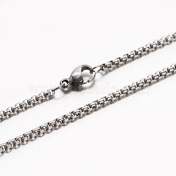 304 Stainless Steel Box Chain Necklaces, with Lobster Claw Clasp, Stainless Steel Color, 17.7 inch(45cm)(NJEW-E026-11P)