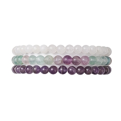 3Pcs 3 Style Natural Mixed Stone Round Beaded Stretch Bracelets, Stackable Bracelets, Inner Diameter: 2-3/8 inch(6cm), 1Pc/style(BJEW-JB10178-05)