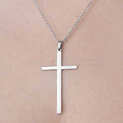 201 Stainless Steel Cross Pendant Necklace, Stainless Steel Color, 17.72 inch(45cm)(NJEW-OY001-46)