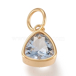 Vacuum Plating 304 Stainless Steel Cubic Zirconia Pendant, Triangle, Golden, Light Steel Blue, 12.5x9.5x5mm, Hole: 5mm(ZIRC-P080-A06)