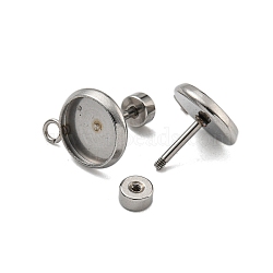 201 Stainless Steel Stud Earrings Findings, with 304 Stainless Steel Pin, Flat Round, Stainless Steel Color, 12.5x9.5mm, Hole: 1.8mm, Pin: 8x1mm(STAS-K279-01B-P)