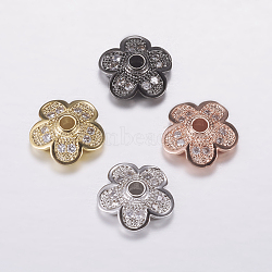 Brass Micro Pave Cubic Zirconia Bead Cap, Cadmium Free & Lead Free, 5-Petal, Mixed Color, 8.5x3mm, Hole: 1.5mm(ZIRC-G122-50-RS)