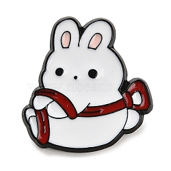 Animal Wrapped in Red Ribbon Alloy Enamel Pins Brooch, for Backpack Clothes, Rabbit, 25x24x1.5mm(JEWB-R0267-01D)