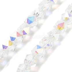 Electroplate Glass Beads Strands, AB Color Plated, Polygon, Clear AB, 9x9x9mm, Hole: 1.4mm, about 60pcs/strand, 22.44''(57cm)(EGLA-P057-01A-AB01)