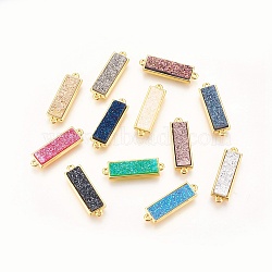 Brass Links connectors, with Druzy Resin, Rectangle, Golden, Mixed Color, 26x8x4~5mm, Hole: 1mm(X-KK-O107-03G)